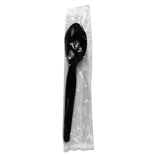 Heavyweight Wrapped Polystyrene Cutlery, Teaspoon, Black, 1000/Case