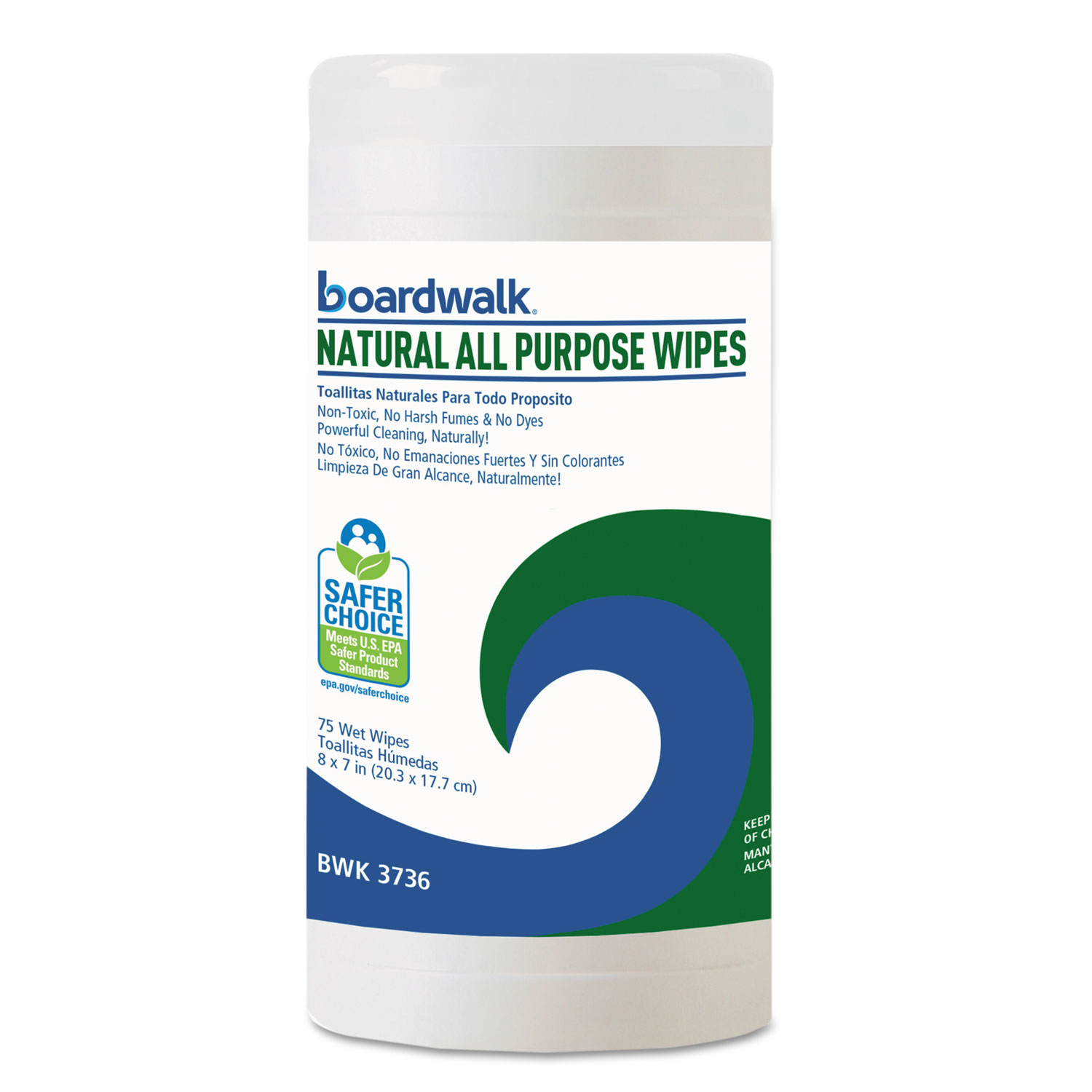 Natural All Purpose Wipes, 7 x 8, Unscented, 75 Wipes/Canister, 6/Case