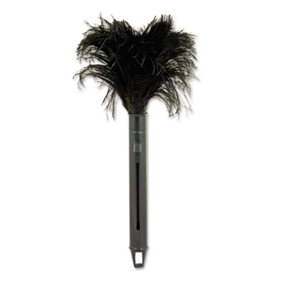 Retractable Feather Duster, Black Plastic Handle Extends 9" to 14"