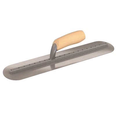 ROUND END FINISHING TROWEL - 18" x 4" - LONG SHANK WITH WOOD HANDLE