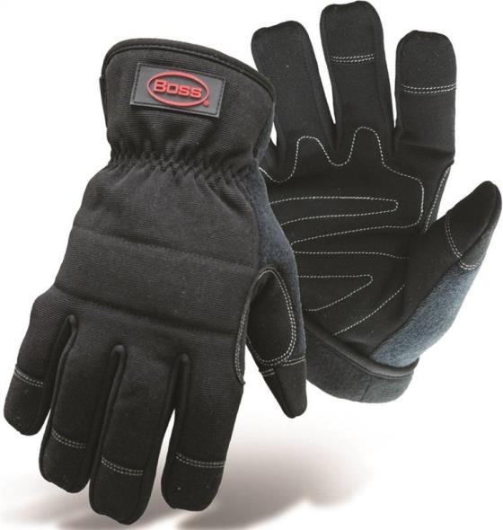 Boss 5207M Utility Gloves, Medium, Black, Double-Layer Fleece, Padded Lining