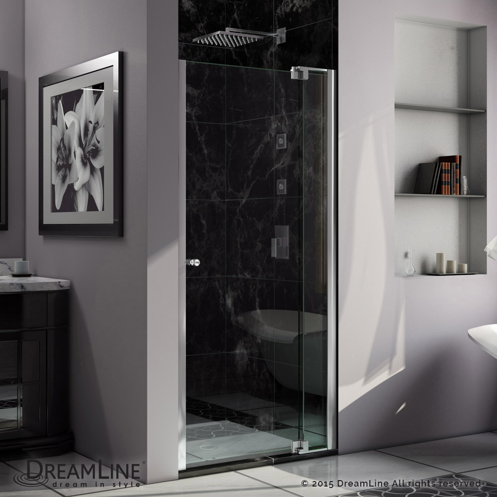 DreamLine Allure 33-34 in. W x 73 in. H Frameless Pivot Shower Door in Chrome