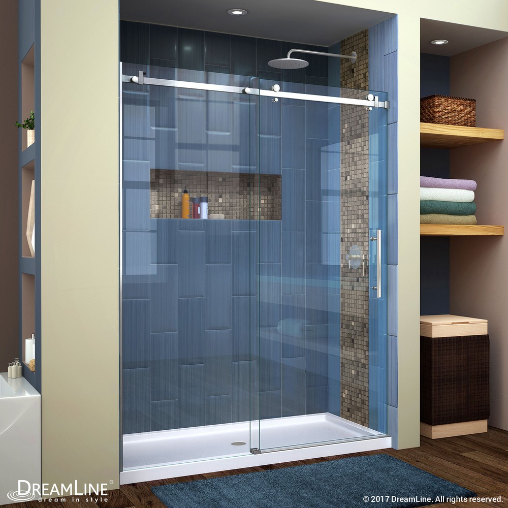 DreamLine Enigma Air 34 3/4 in. D x 60 3/8 in. W x 76 in. H Frameless Sliding Shower Enclosure in Polished Stainless Steel