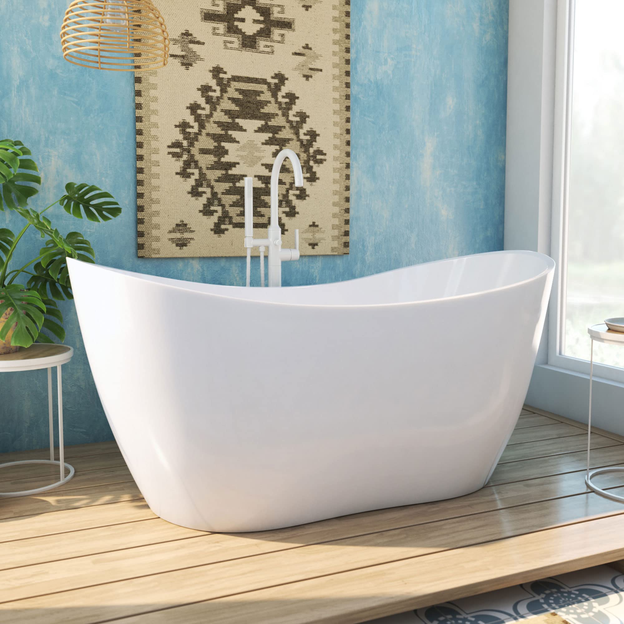 DreamLine Nile 59 in. L x 28 in. H Acrylic Freestanding Bathtub with White Finish