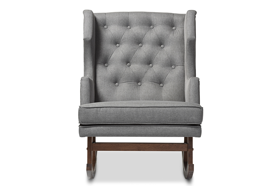 Baxton Studio Iona Mid-century Retro Modern Grey Fabric Upholstered Button-tufted Wingback Rocking Chair