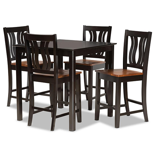 Baxton Studio Fenton Modern and Contemporary Transitional Two-Tone Dark Brown and Walnut Brown Finished Wood 5-Piece Pub Set