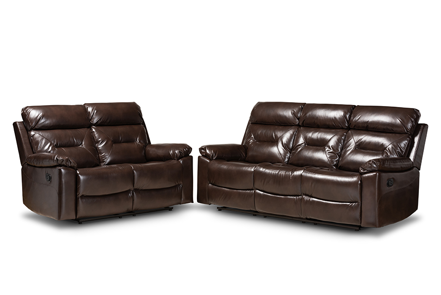 Baxton Studio Byron Modern and Contemporary Dark Brown Faux Leather Upholstered 2-Piece Reclining Living Room Set