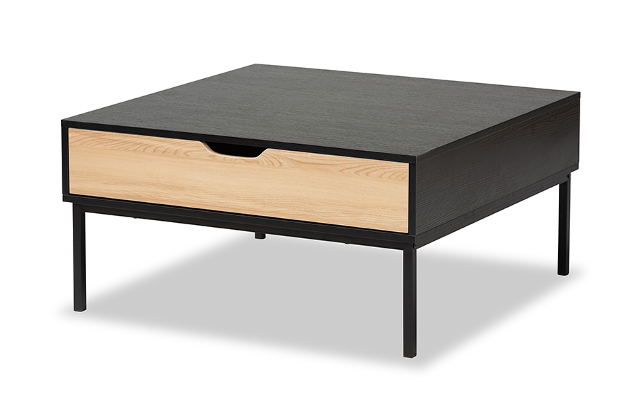 Baxton Studio Haben Modern and Contemporary Two-Tone Oak Brown and Black Finished Wood Coffee Table