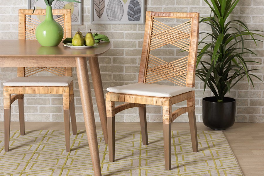 Baxton Studio Poltak Modern Bohemian Natural Brown Rattan 2-Piece Dining Chair Set