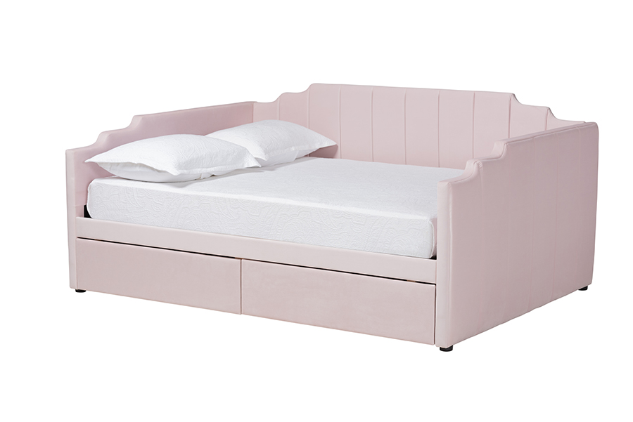 Baxton Studio Gulliver Modern and Contemporary Light Pink Velvet Fabric Upholstered 2-Drawer Daybed