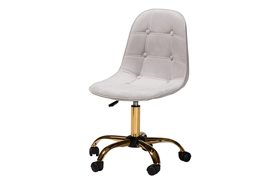 Baxton Studio Kabira Contemporary Glam and Luxe Grey Velvet Fabric and Gold Metal Swivel Office chair