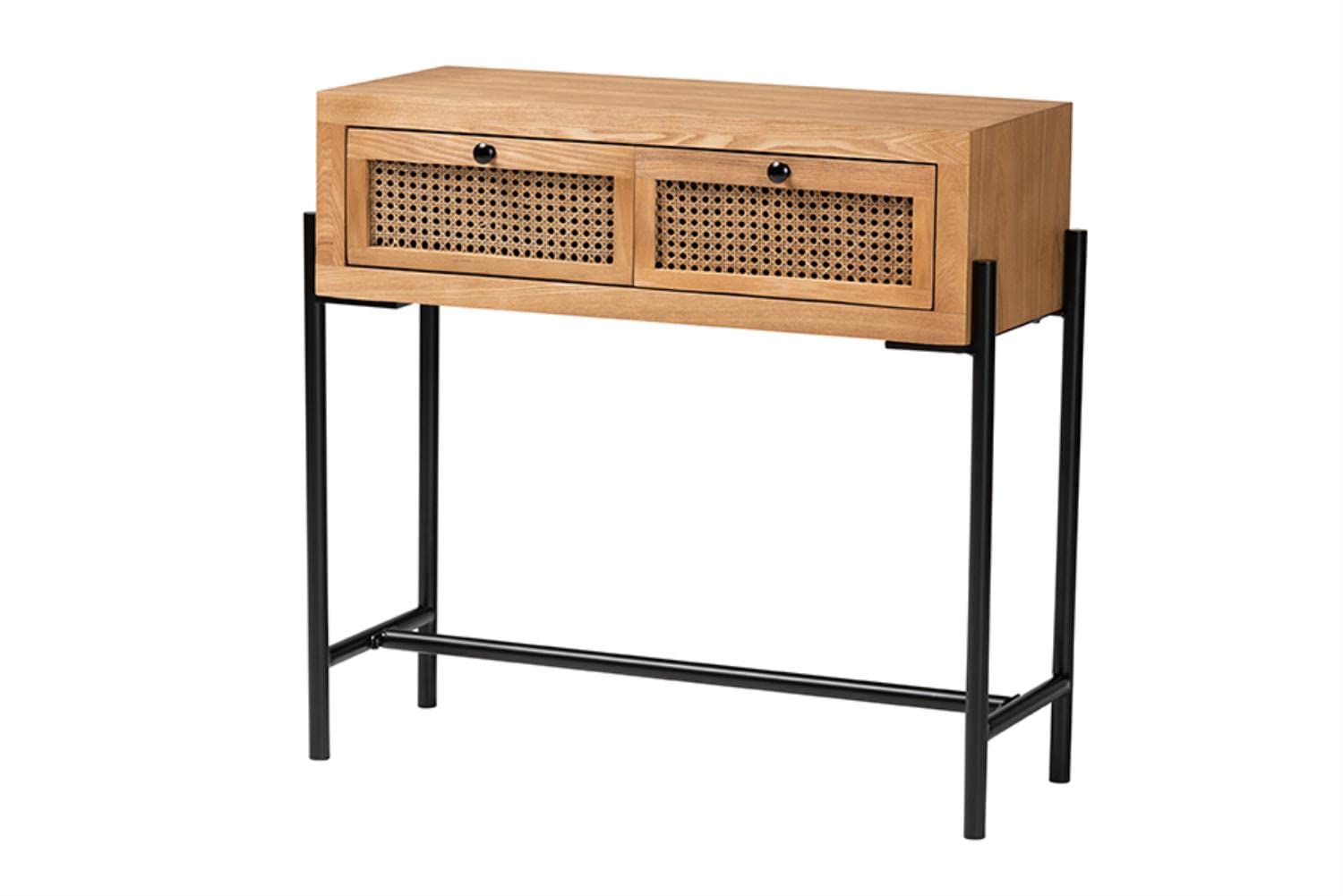 Baxton Studio Santino Modern Industrial Natural Brown Finished Wood and Black Metal 2-Drawer Console Table