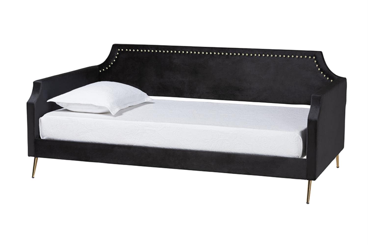 Baxton Studio Pita Traditional Glam and Luxe Black Velvet and Gold Metal Twin Size Daybed