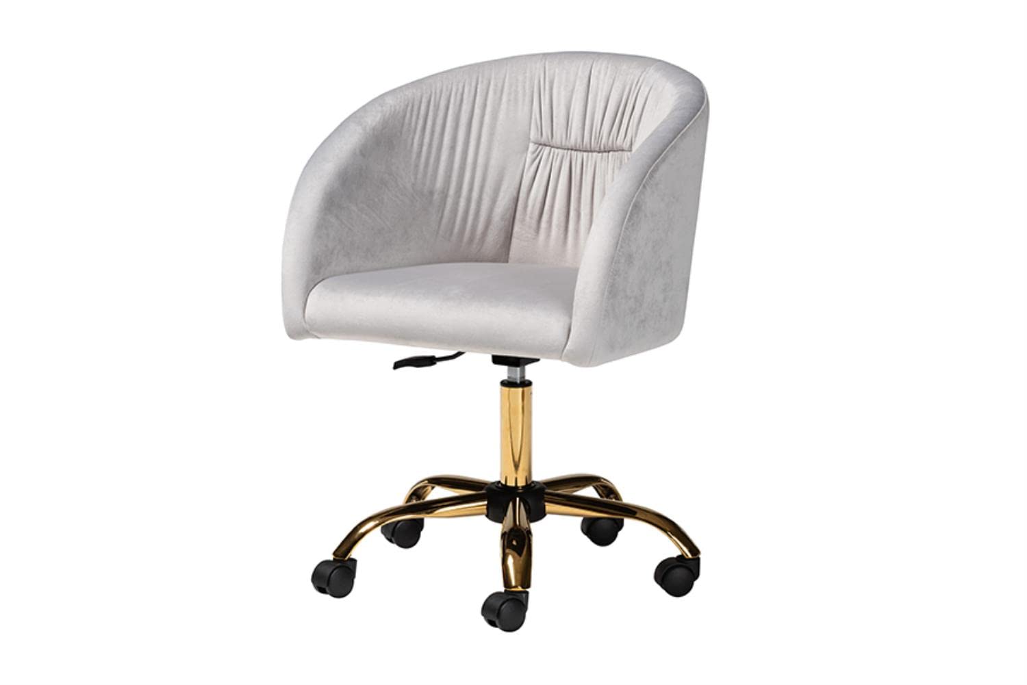 Baxton Studio Ravenna Contemporary Glam and Luxe Grey Velvet Fabric and Gold Metal Swivel Office Chair