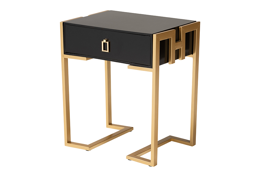 Baxton Studio Luna Contemporary Glam and Luxe Black Finished Wood and Gold Metal End Table