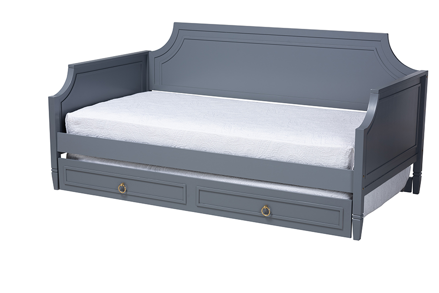 Baxton Studio Mariana Classic and Traditional Grey Finished Wood Full Size Daybed with twin Size Trundle
