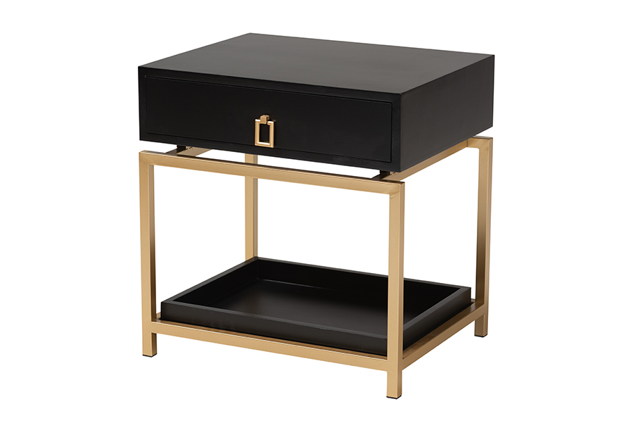 Baxton Studio Melosa Modern Glam and Luxe Black Finished Wood and Gold Metal 1-Drawer End Table