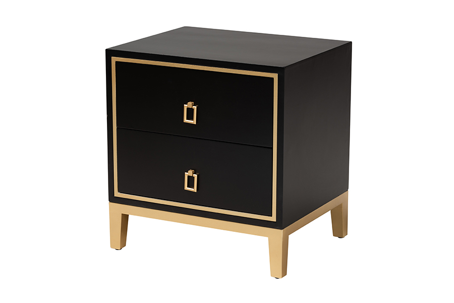 Baxton Studio Donald Modern Glam and Luxe Black Finished Wood and Gold Metal 2-Drawer End Table