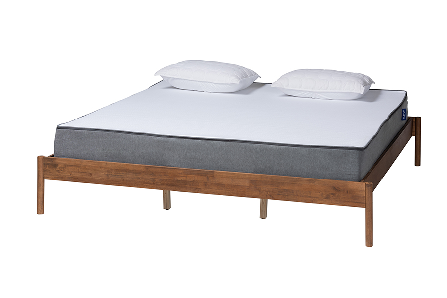 Baxton Studio Agatis Mid-Century Modern Ash Walnut Finished Wood King Size Bed Frame