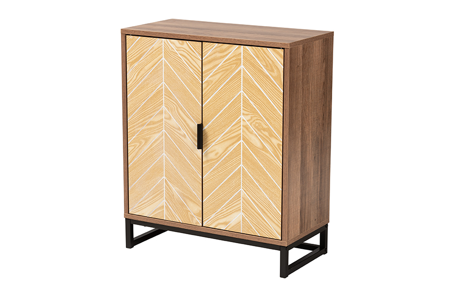 Baxton Studio Josephine Mid-Century Modern Transitional Two-Tone Walnut and Natural Brown Finished Wood and Black Metal 2-Door S