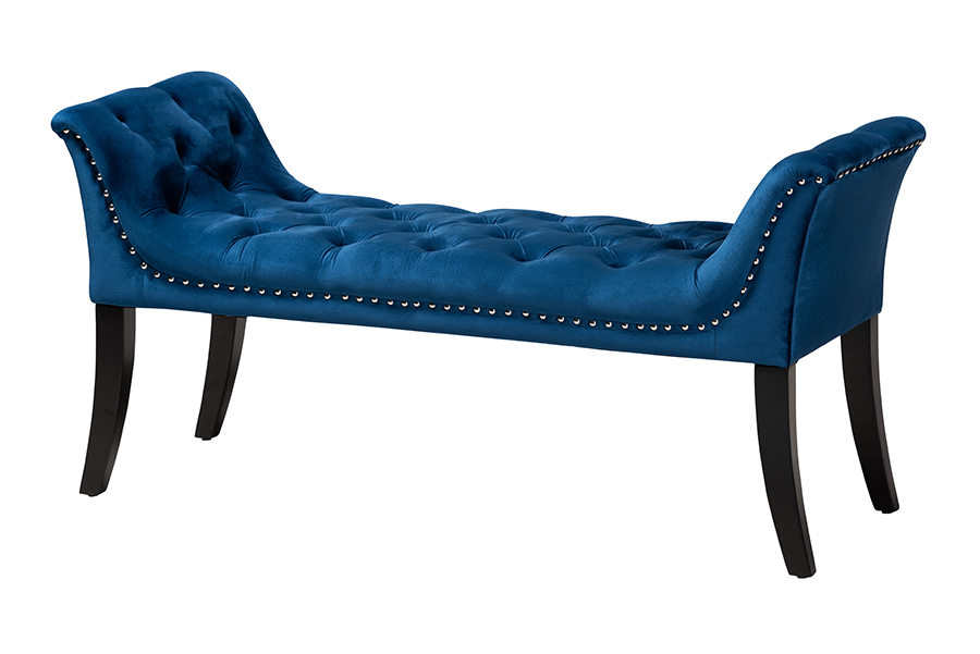 Baxton Studio Chandelle Traditional Glam and Luxe Navy blue Velvet Fabric and Black Finished Wood Accent Bench
