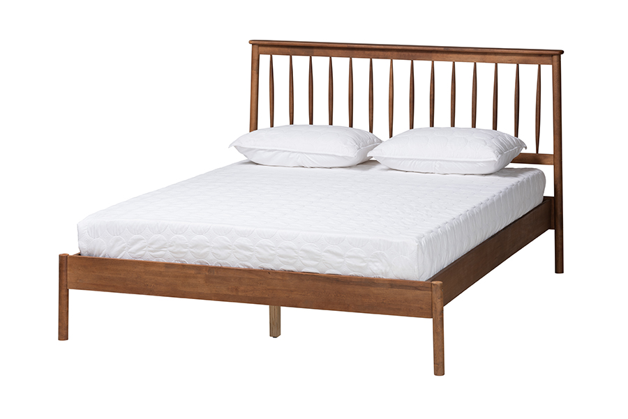 Baxton Studio Agatis Mid-Century Modern Walnut Brown Finished Wood Queen Size Bed