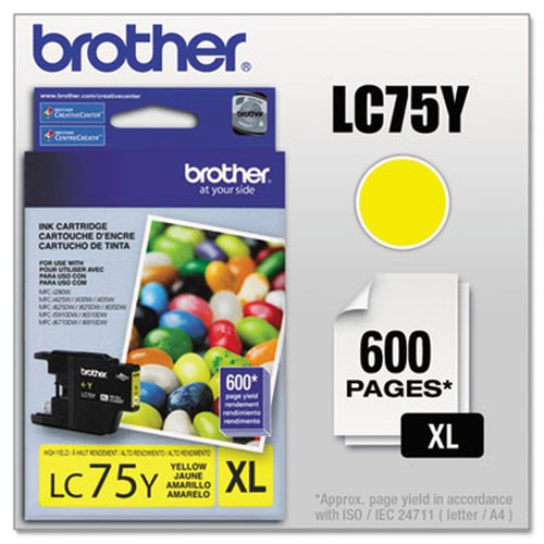 Brother LC75Y Original Ink Cartridge - Inkjet - 600 Pages - Yellow - 1 Each