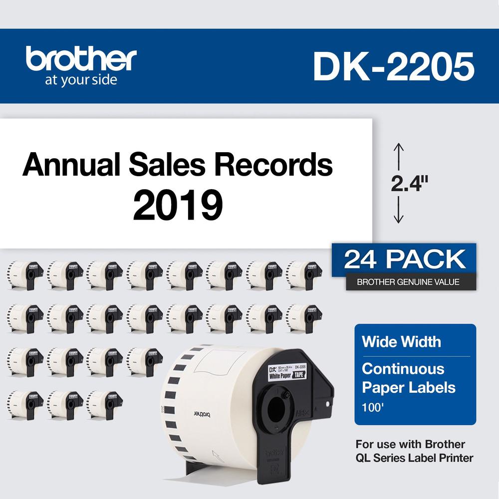 Brother DK Multipurpose Label - 2 2/5" Width - Rectangle - Thermal - Black on White - Paper - 1 Each