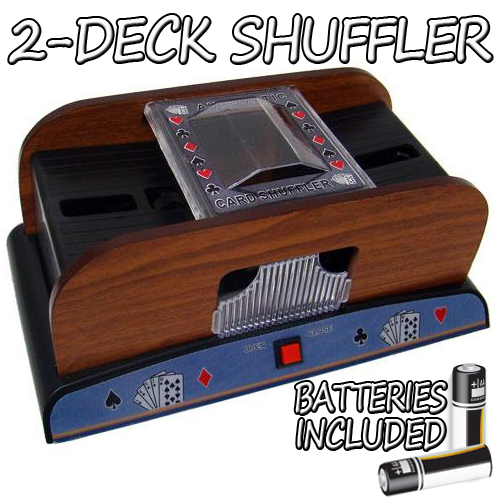 2 Deck Wooden Deluxe Card Shuffler w/ Batteries