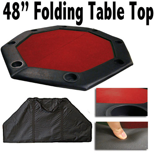 48" Red Felt Octagon Folding Table Top w/ Padded Rail