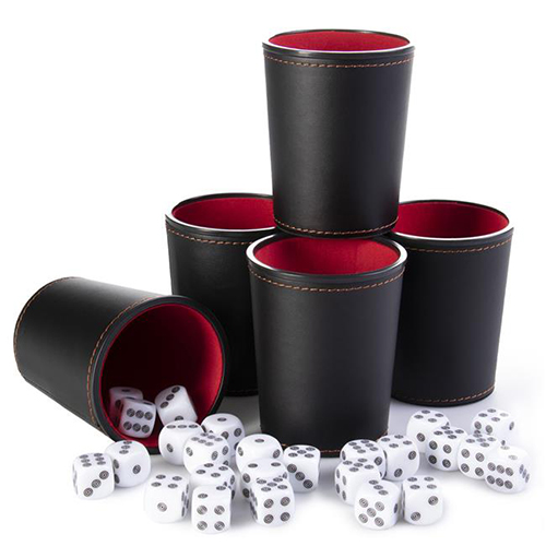 Bullseye Game Night, 25 Dice and 5 Dice Cups, Black/Red