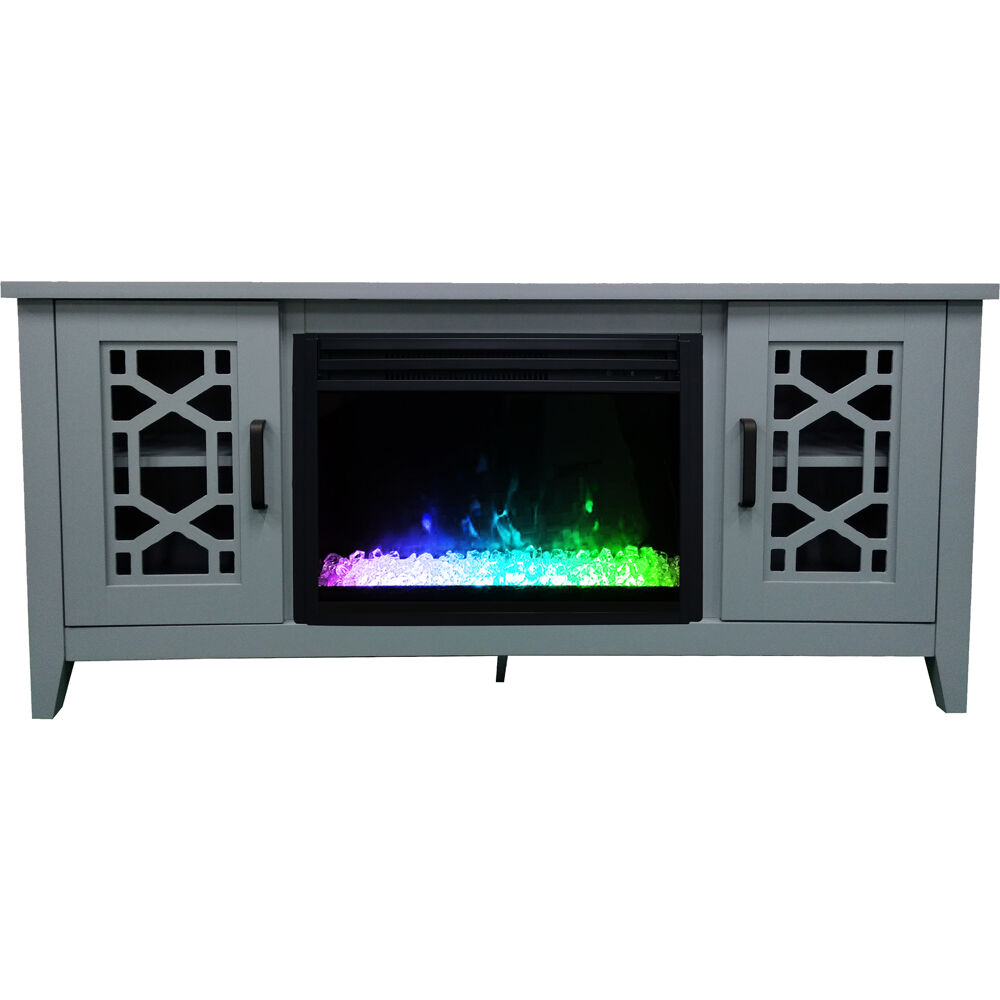 55.9"x15.7"x25.7" Stardust Cutout Fireplace Mantel with Crystal Insert