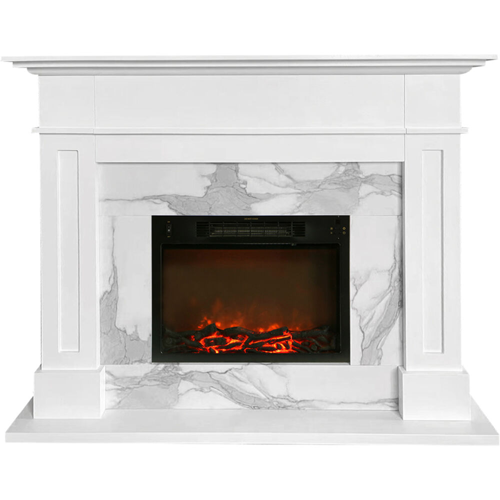 56.7"x17.7"x13.4" Sofia Fireplace Mantel with Marble and Log Insert
