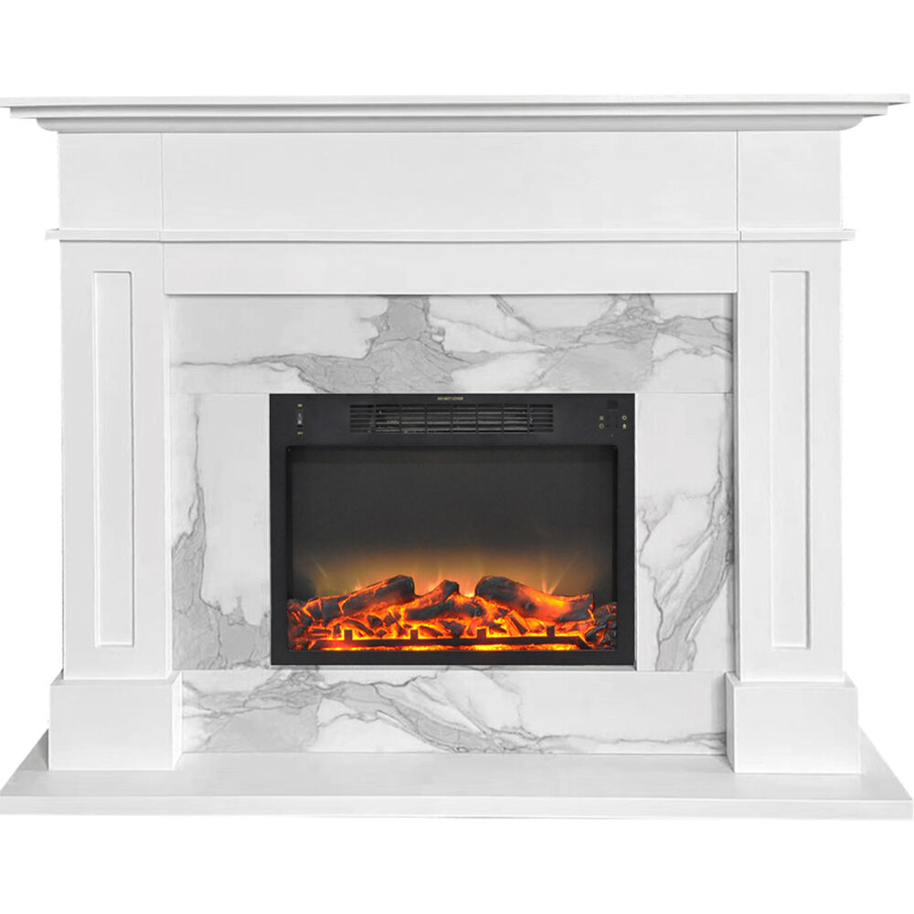 56.7"x17.7"x13.4" Sofia Fireplace Mantel w/ Marble and Log Grate Insert
