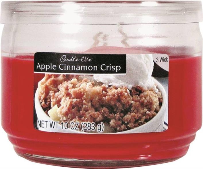Candle,-Lite 1879021 Scented Candle, 10 oz Capacity, 4.18 in Dia X 3.19 in H, Apple Cinnamon Crisp