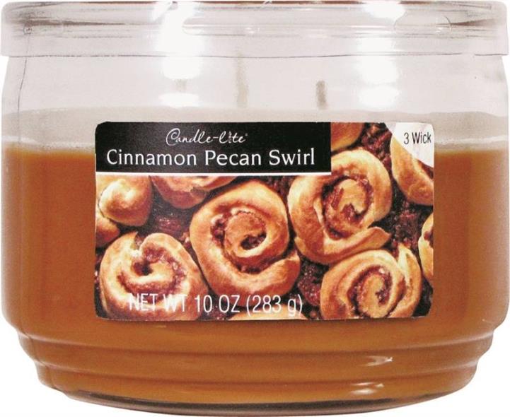 Candle,-Lite 1879549 Scented Candle, 10 oz Capacity, 4.18 in Dia X 3.19 in H, Cinnamon Pecan Swirl