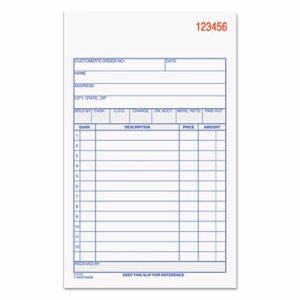 Carbonless Sales Order Book, Three-Part Carbonless, 4-3/16 x 7 3/16, 50 Sheets