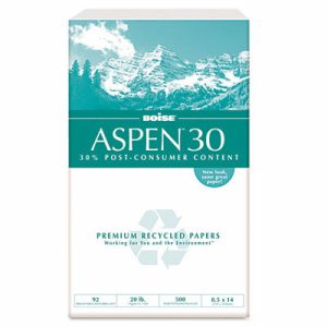 ASPEN 30% Recycled Multi-Use Paper, 92 Bright, 20lb, 8 1/2 x 14, White