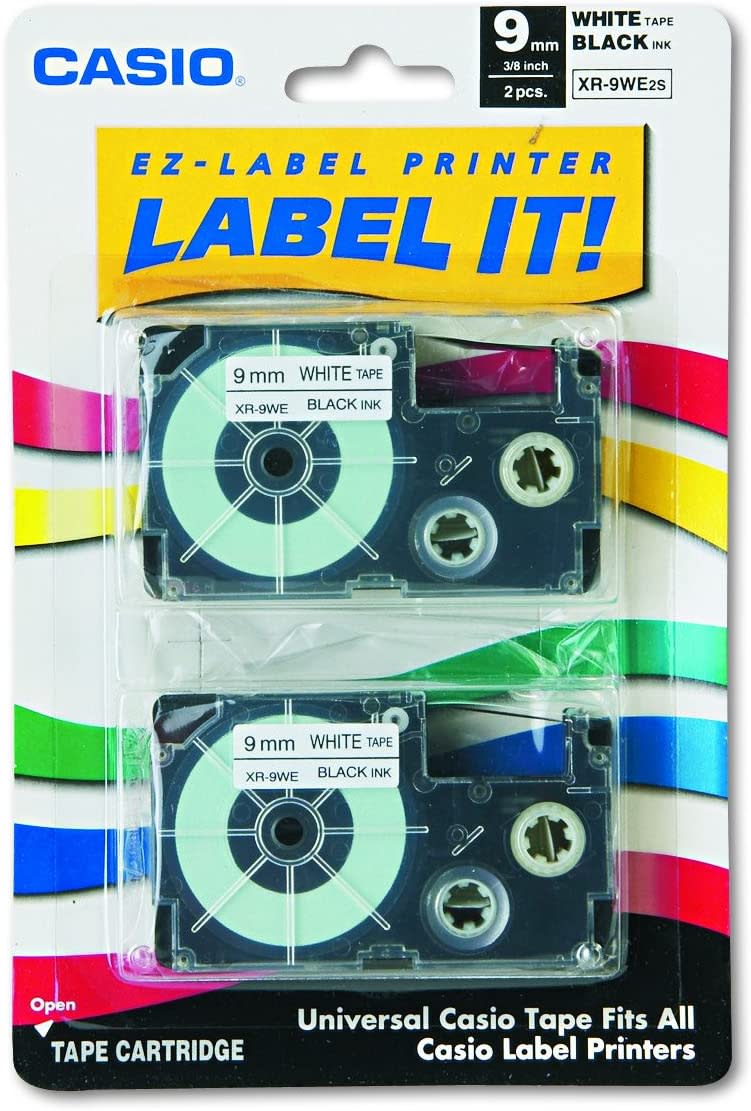 Tape Cassettes for KL Label Makers, 9mm x 26ft, Black on White, 2/Pack