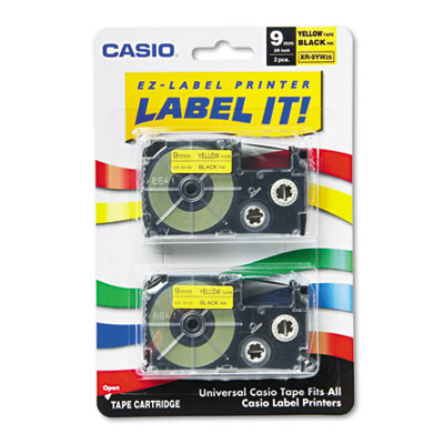 Tape Cassettes for KL Label Makers, 9mm x 26ft, Black on Yellow, 2/Pack