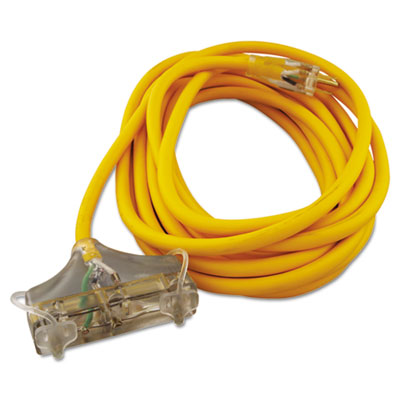 Polar/Solar Outdoor Extension Cord, 25ft, Three-Outlets, Yellow
