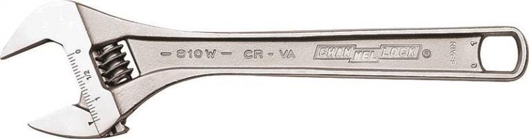 Channellock 808W Adjustable Wrench, 1-5/32 in, 8 in OAL, Chrome Vanadium Steel