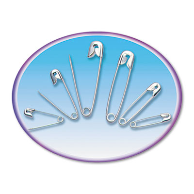 Safety Pins, Nickel-Plated, Steel, Assorted Sizes, 50/Pack