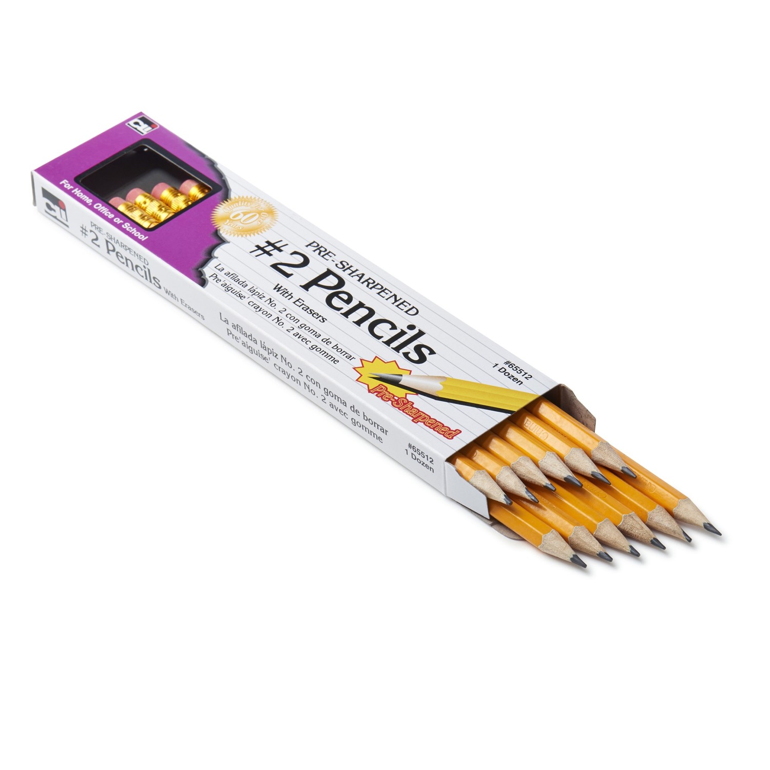 Pre-Sharpened #2 Pencil with Eraser, Yellow, Pack of 12