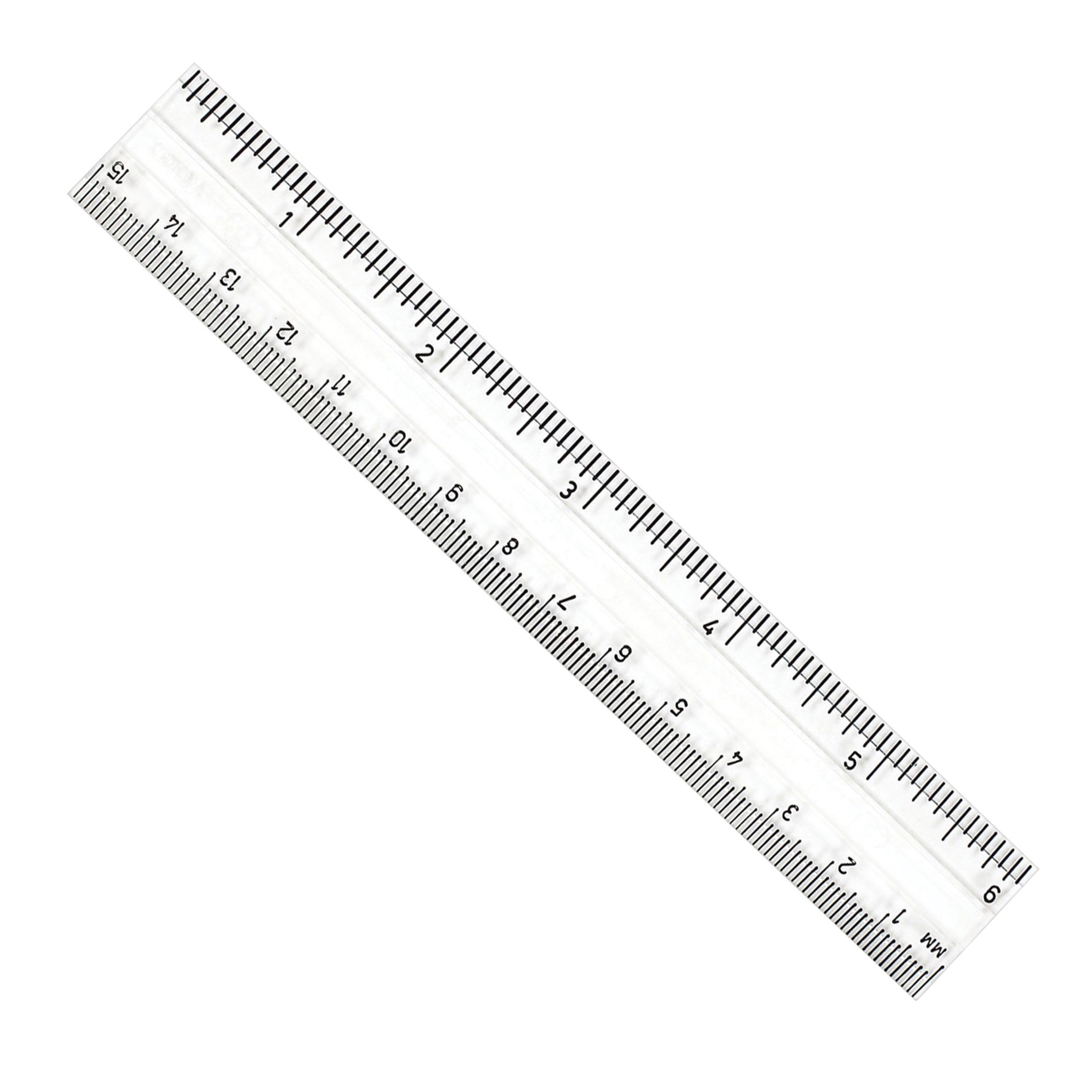 Double Bevel Plastic Ruler, 6", Clear