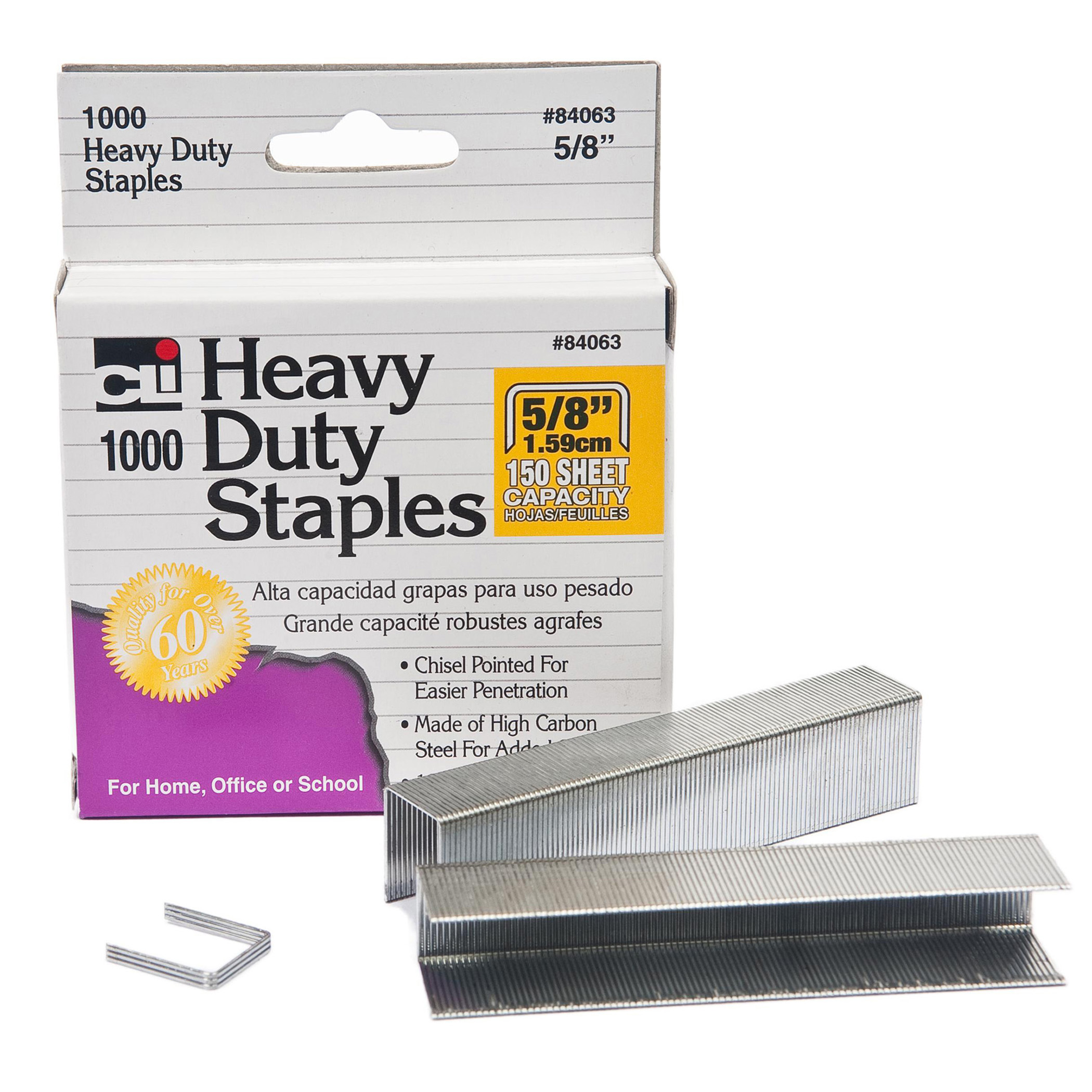 Heavy Duty Staples, 5/8 Inch Leg Length, Carbon Steel, Silver, 1000/Box
