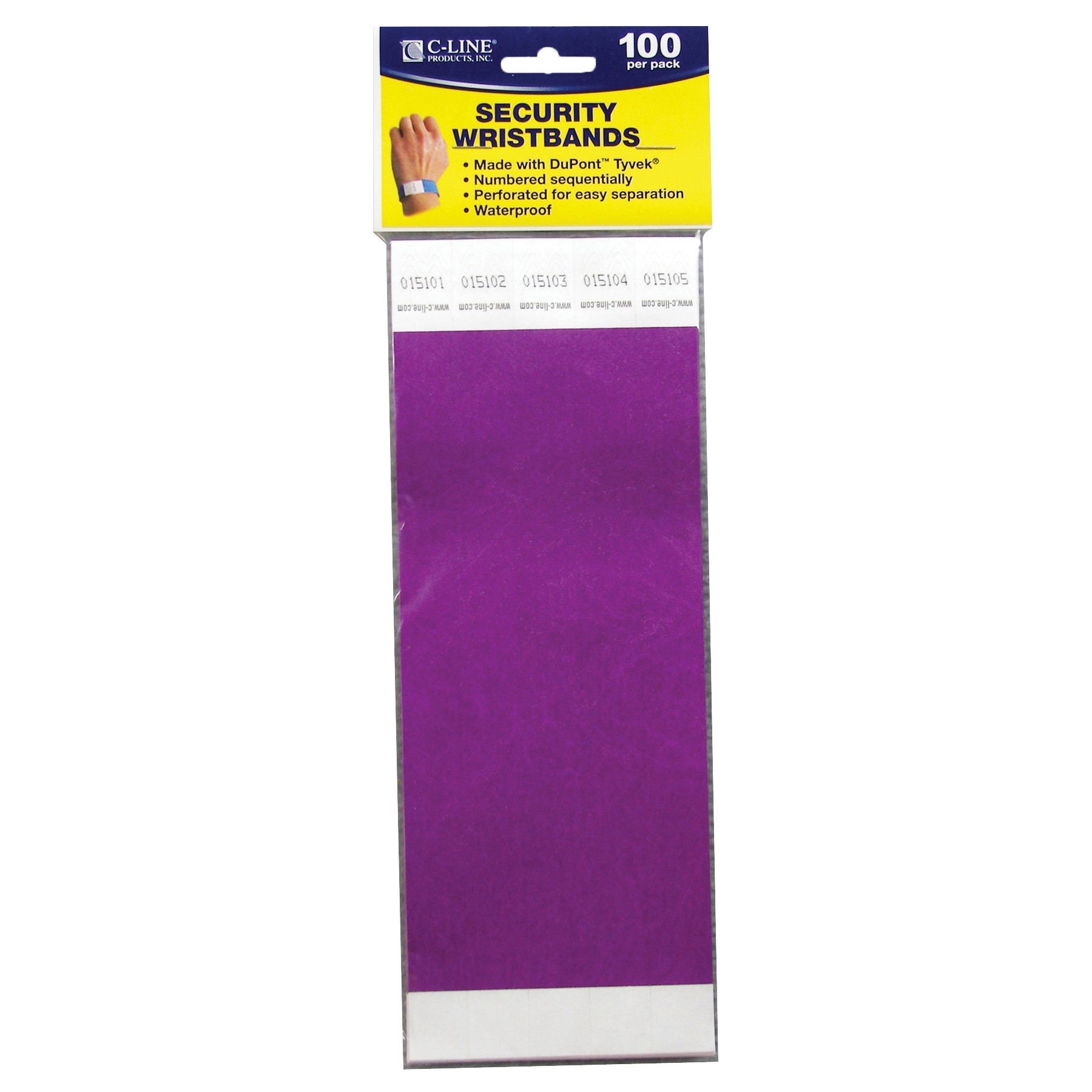 DuPont Tyvek Security Wristbands, Purple, Pack of 100