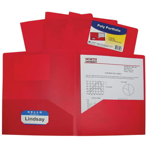 Two-Pocket Heavyweight Poly Portfolio Folder, 11 x 8.5, Red, 25/Box