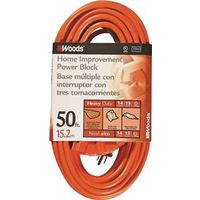 CCI Tri-Source SJTW Extension Cord With 3-Outlet Power Block Connector, 3 14 AWG Bare Copper Conductor, 50 ft L