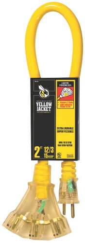 COLEMAN CABLE YELLOW JACKET� 12/3 SJTW 2' EXTENSION CORD WITH LIGHTED POWER BLOCK, YELLOW